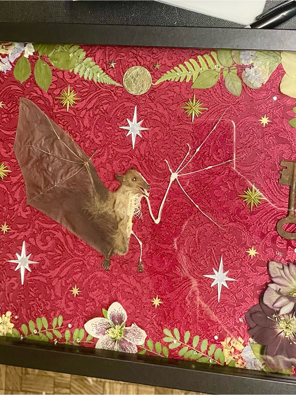 Red Decorative Wall Art Panel with Bat Motif